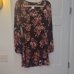 B Darlin Black and Pink Floral Long Sleeve Dress